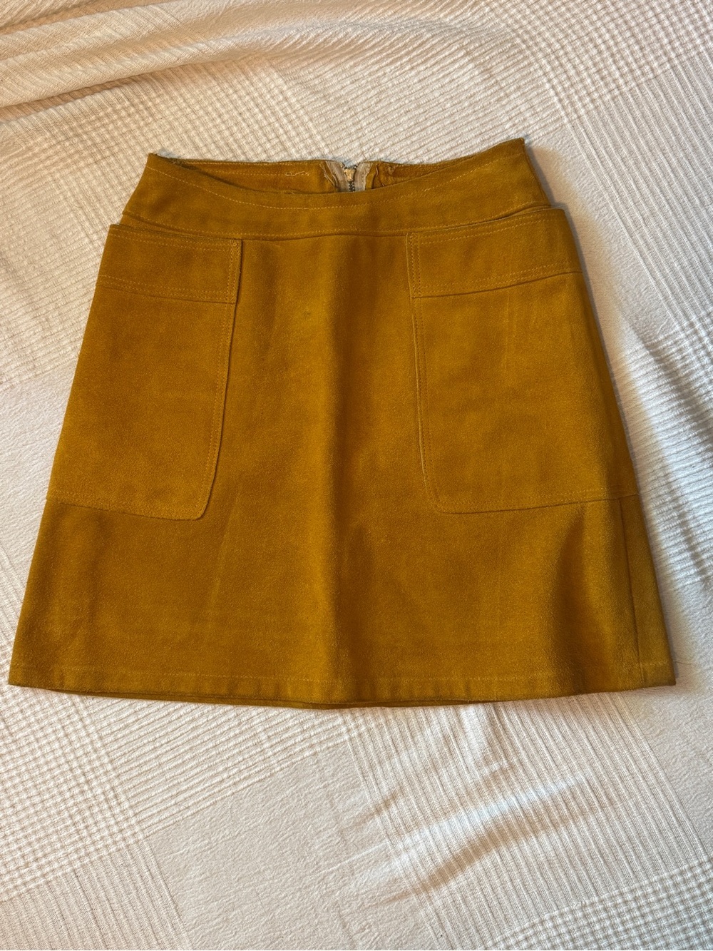 Mustard Yellow Suede Vintage A-Line Skirt w/ Pockets XS